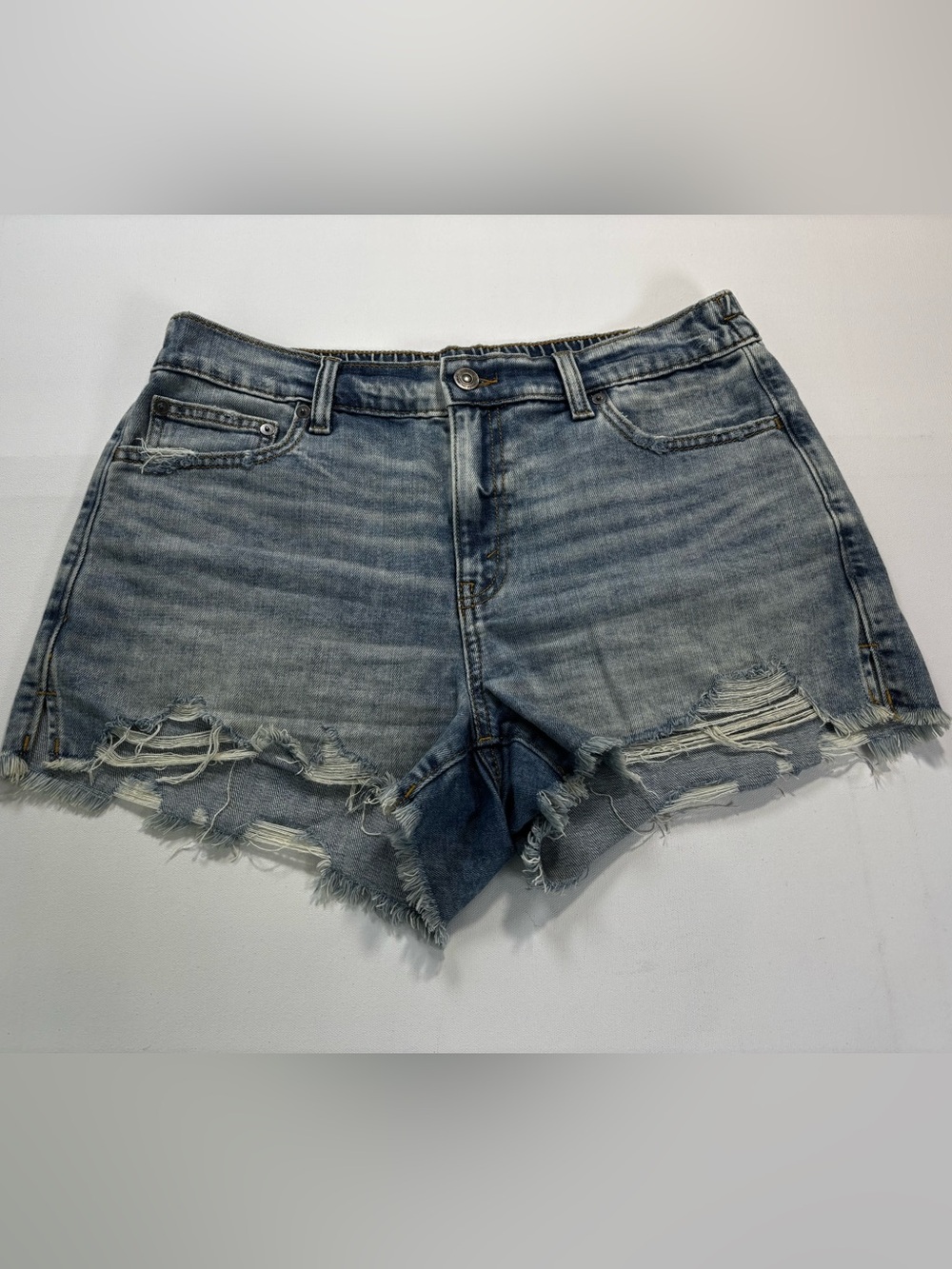 aerie Light Wash Distressed Denim Shorts